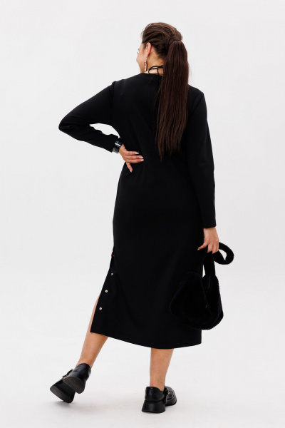 Стильное трикотажное платье с боковой шлицей и карманами, на каждый день Anelli 1498 ночная_зебра - фото 4