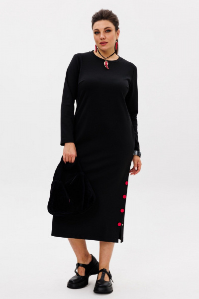 Стильное трикотажное платье с боковой шлицей и карманами, на каждый день Anelli 1498 ночная_зебра - фото 1