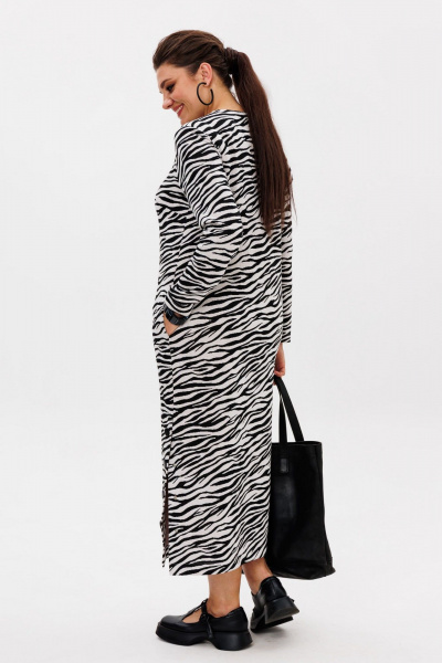 Элегантное трикотажное платье с боковой шлицей, с принтом, комфортное Anelli 1498 зебра_классик - фото 9