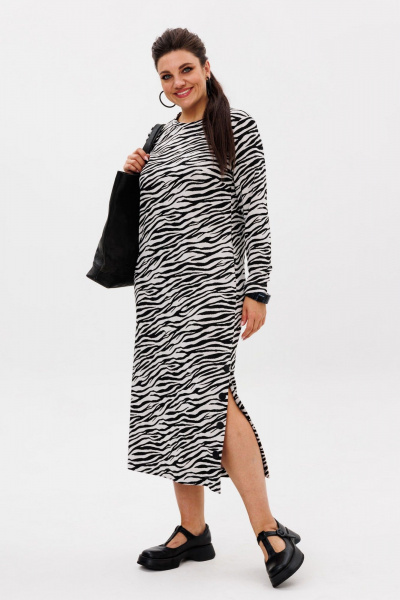 Элегантное трикотажное платье с боковой шлицей, с принтом, комфортное Anelli 1498 зебра_классик - фото 8