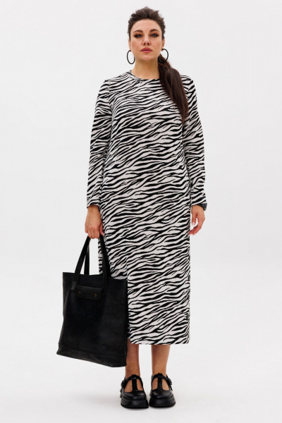 Элегантное трикотажное платье с боковой шлицей, с принтом, комфортное Anelli 1498 зебра_классик - фото 6