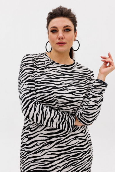 Элегантное трикотажное платье с боковой шлицей, с принтом, комфортное Anelli 1498 зебра_классик - фото 3