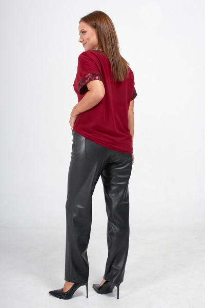Красная блузка из шифона с кружевом и пайетками Condra 16233 бордовый - фото 7