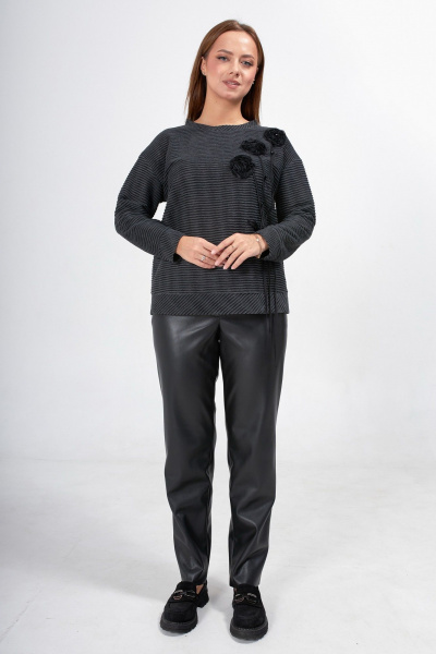 Голубая блузка с вышивкой для офисных луков Condra 16258 темный серый - фото 9