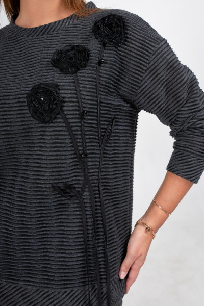 Голубая блузка с вышивкой для офисных луков Condra 16258 темный серый - фото 5