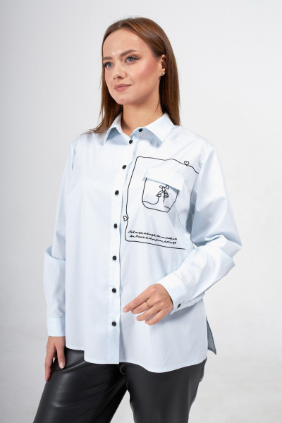 Голубая блузка-рубашка с вышивкой для делового образа Condra 16261 голубой - фото 2