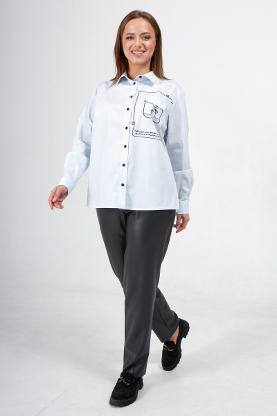 Голубая блузка-рубашка с вышивкой для делового образа Condra 16261 голубой - фото 6