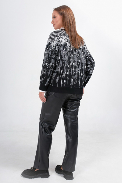 Черный джемпер с брошью и спущенным плечом Condra 16262 черный-серый - фото 5