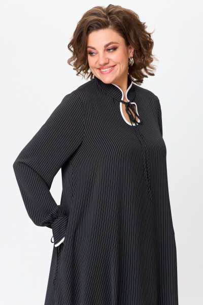 Демисезонное платье трапециевидного силуэта с вышивкой, макси Michel chic 2170 черно-белый,полоска - фото 7