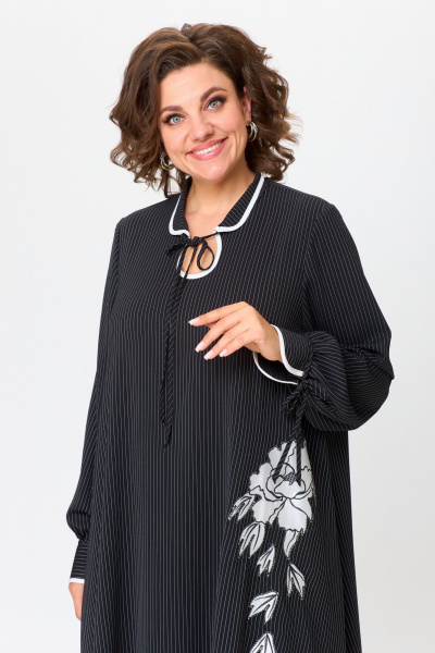 Демисезонное платье трапециевидного силуэта с вышивкой, макси Michel chic 2170 черно-белый,полоска - фото 6