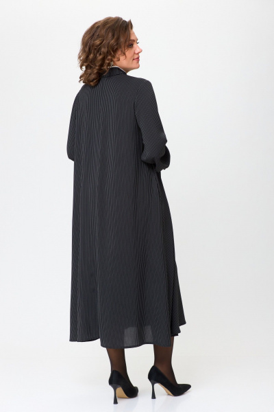 Демисезонное платье трапециевидного силуэта с вышивкой, макси Michel chic 2170 черно-белый,полоска - фото 5