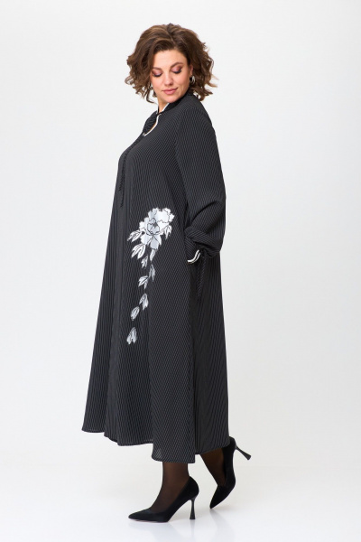 Демисезонное платье трапециевидного силуэта с вышивкой, макси Michel chic 2170 черно-белый,полоска - фото 4