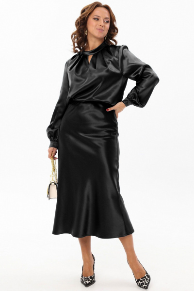 Черная юбка-трапеция из текстиля с высокой талией, длина 86 см Angelina & Сo 1183 - фото 6