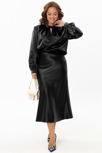 Черная юбка-трапеция из текстиля с высокой талией, длина 86 см Angelina & Сo 1183 - фото 4