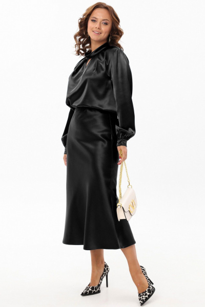 Черная юбка-трапеция из текстиля с высокой талией, длина 86 см Angelina & Сo 1183 - фото 3