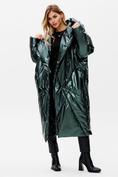 Зеленое зимнее свободное пальто на утеплителе ISOSOFT, oversize PRATA wear S023 зеленый - фото 5