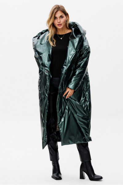 Зеленое зимнее свободное пальто на утеплителе ISOSOFT, oversize PRATA wear S023 зеленый - фото 4