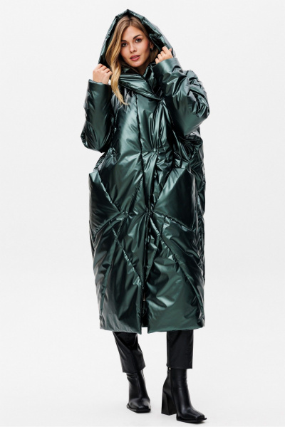 Зеленое зимнее свободное пальто на утеплителе ISOSOFT, oversize PRATA wear S023 зеленый - фото 1