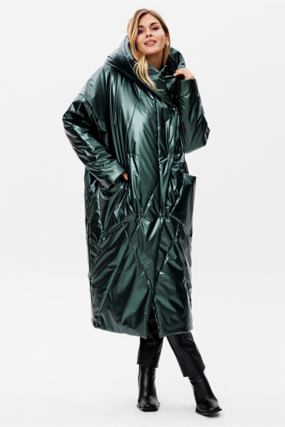 Зеленое зимнее свободное пальто на утеплителе ISOSOFT, oversize PRATA wear S023 зеленый - фото 2