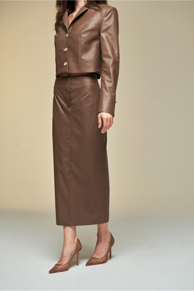Жакет укороченный из экокожи с золотой фурнитурой DEVITA 4017-1 коричневый - фото 14