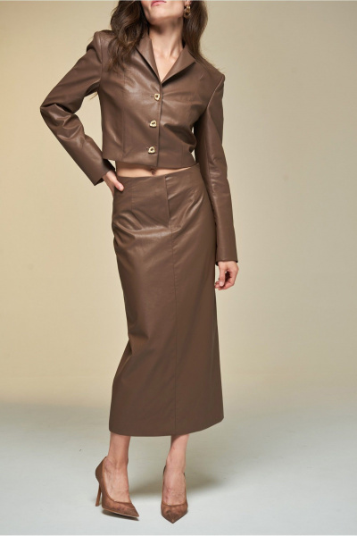 Жакет укороченный из экокожи с золотой фурнитурой DEVITA 4017-1 коричневый - фото 13