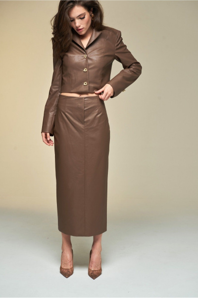 Жакет укороченный из экокожи с золотой фурнитурой DEVITA 4017-1 коричневый - фото 12