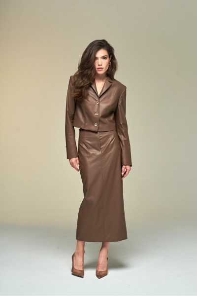 Жакет укороченный из экокожи с золотой фурнитурой DEVITA 4017-1 коричневый - фото 2