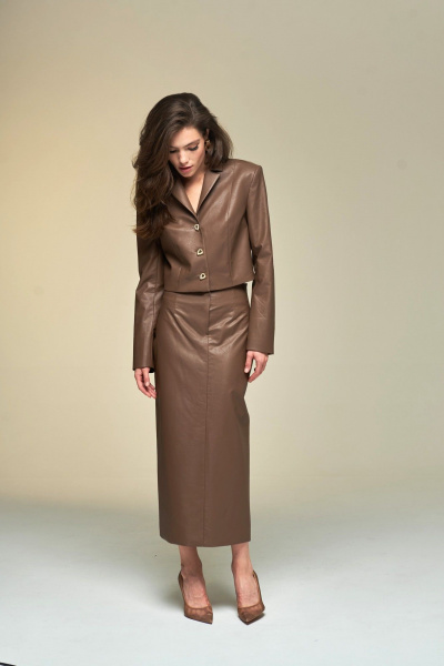 Юбка-карандаш из экокожи с застежкой на пуговицы DEVITA 2007-1 коричневый - фото 5