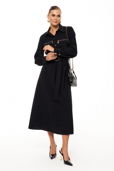 Платье-рубашка для офиса и торжественных случаев Панда 208180w черный - фото 1