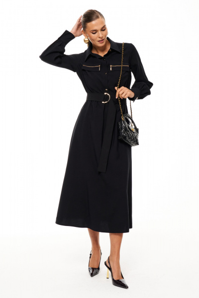 Платье-рубашка для офиса и торжественных случаев Панда 208180w черный - фото 3