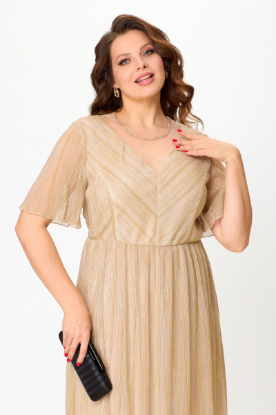 Платье круглый год из трикотажа и фатина с фигурной кокеткой ANASTASIA MAK 1225 золотой - фото 8