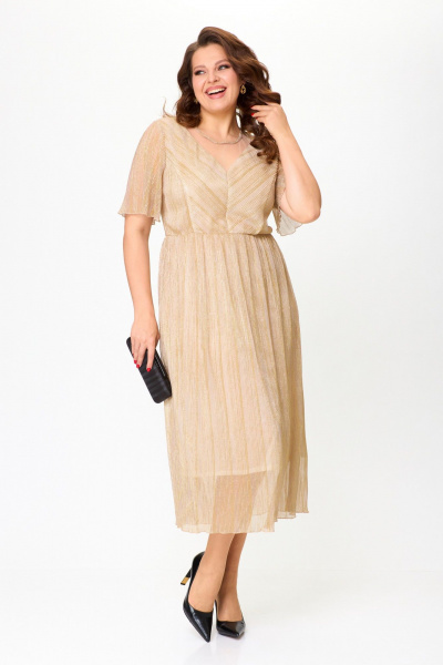 Платье круглый год из трикотажа и фатина с фигурной кокеткой ANASTASIA MAK 1225 золотой - фото 2