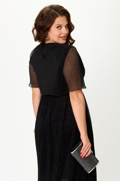 Платье за колено из трикотажа и фатина с кокеткой и капля-застежкой ANASTASIA MAK 1225 черный - фото 7
