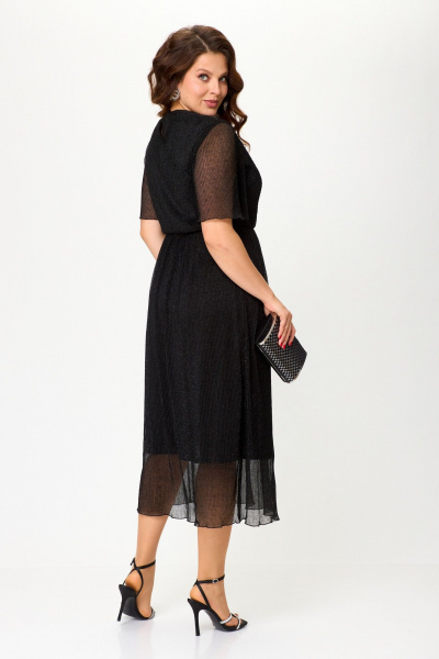 Платье за колено из трикотажа и фатина с кокеткой и капля-застежкой ANASTASIA MAK 1225 черный - фото 4