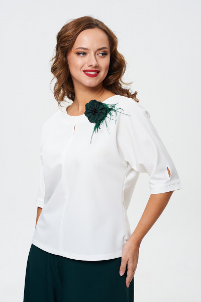 Круглогодичный комплект блузы и широких брюк T&N 7588 белый_теплый+зеленый - фото 3