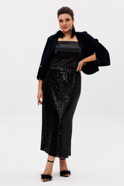 Пайеточная миди-юбка с разрезом и мягким поясом Anelli 1499 лунная_ночь - фото 8