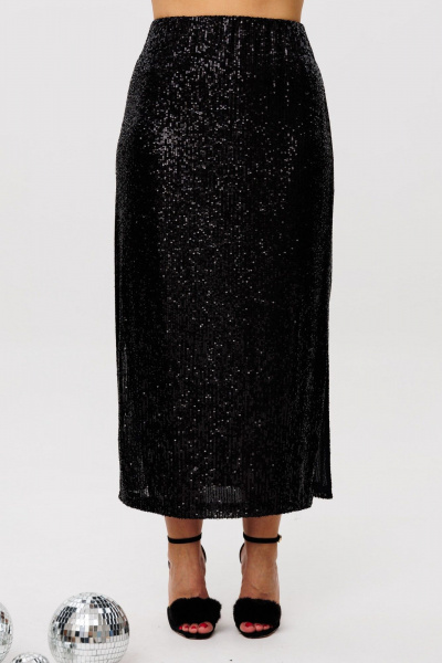 Пайеточная миди-юбка с разрезом и мягким поясом Anelli 1499 лунная_ночь - фото 7