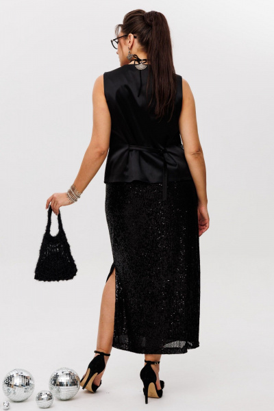 Пайеточная миди-юбка с разрезом и мягким поясом Anelli 1499 лунная_ночь - фото 6