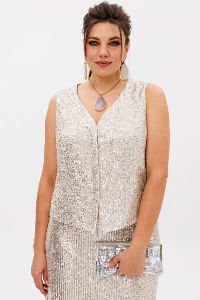 Пайеточный жилет с V-образным вырезом и рельефами Anelli 1500 солнечные_блики - фото 10