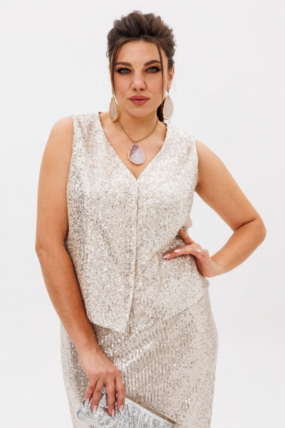 Пайеточный жилет с V-образным вырезом и рельефами Anelli 1500 солнечные_блики - фото 4