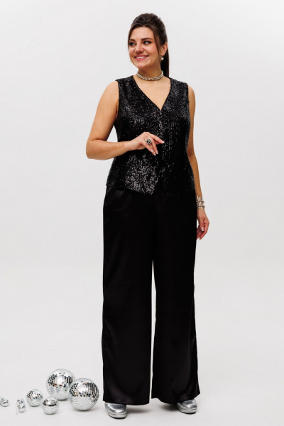 Пайеточная миди-юбка с разрезом и мягким поясом Anelli 1500 лунная_ночь - фото 10