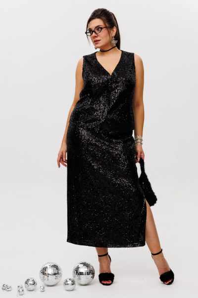 Пайеточная миди-юбка с разрезом и мягким поясом Anelli 1500 лунная_ночь - фото 8