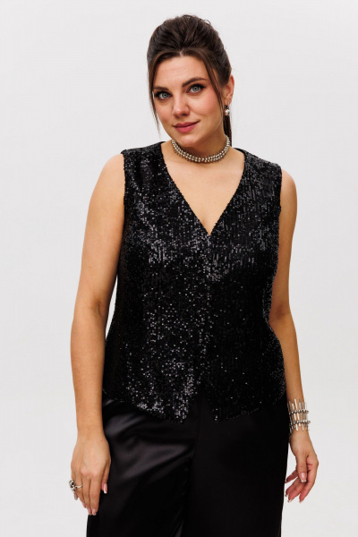 Пайеточная миди-юбка с разрезом и мягким поясом Anelli 1500 лунная_ночь - фото 7