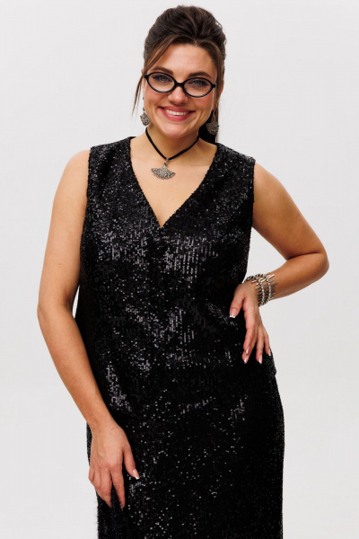 Пайеточная миди-юбка с разрезом и мягким поясом Anelli 1500 лунная_ночь - фото 4