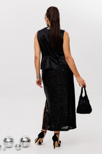 Пайеточная миди-юбка с разрезом и мягким поясом Anelli 1500 лунная_ночь - фото 6