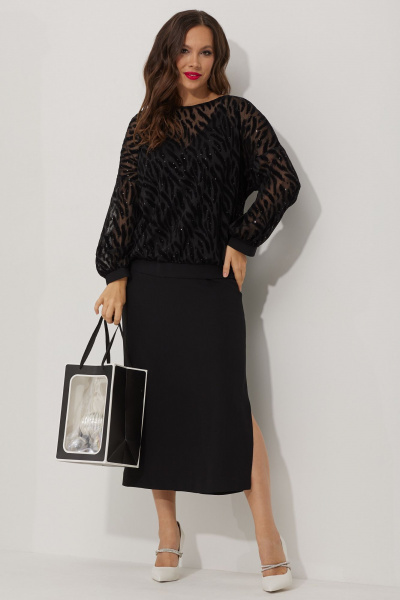 Нарядный комплект блуза, юбка и топ из текстиля Магия моды 2344 черный - фото 1