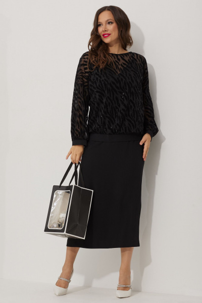 Нарядный комплект блуза, юбка и топ из текстиля Магия моды 2344 черный - фото 3