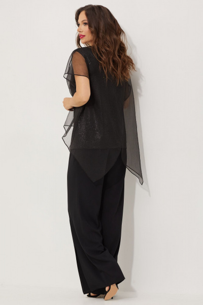 Комплект из блузы, топа с пайетками и классические брюки Магия моды 2518 черный - фото 2