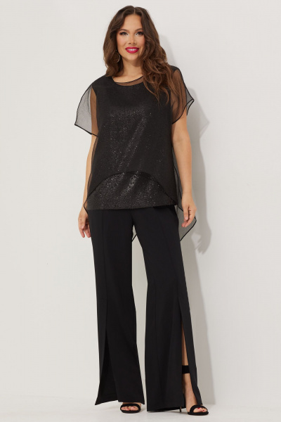 Комплект из блузы, топа с пайетками и классические брюки Магия моды 2518 черный - фото 8