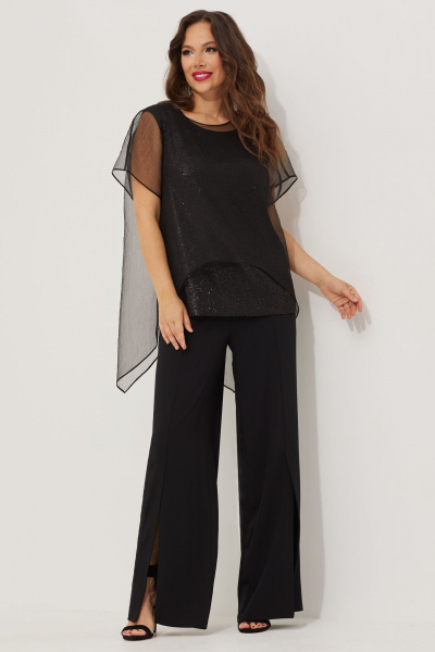 Комплект из блузы, топа с пайетками и классические брюки Магия моды 2518 черный - фото 7